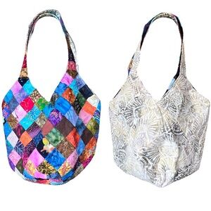 Mondo Reversible Quilted Shoulder Bag Tote Reusable Grocery Bag Boho Vacation